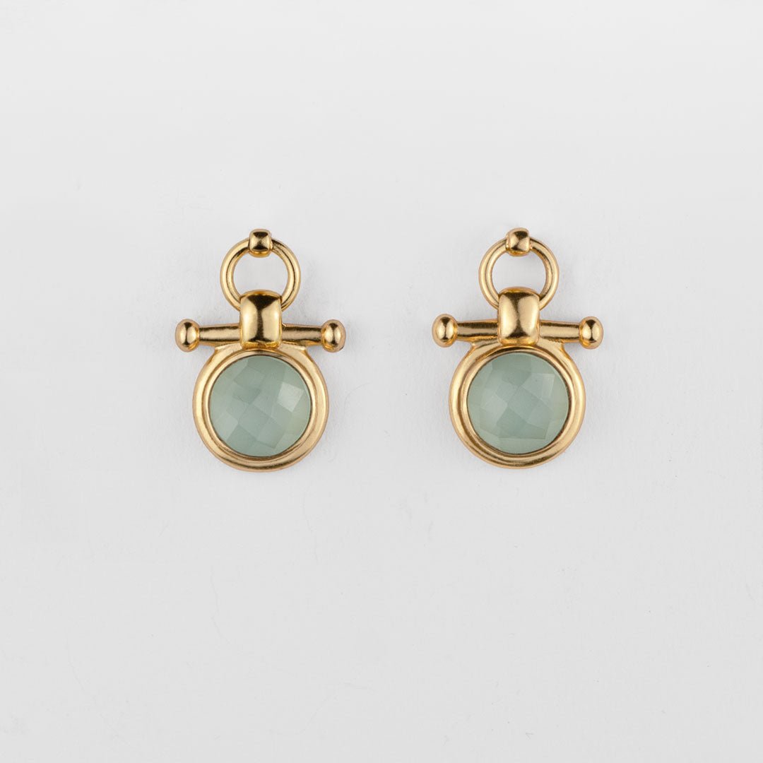 Adele -Aqua Chalcedony Horse Bit Equestrian Earring in Gold Urban-Equestrian