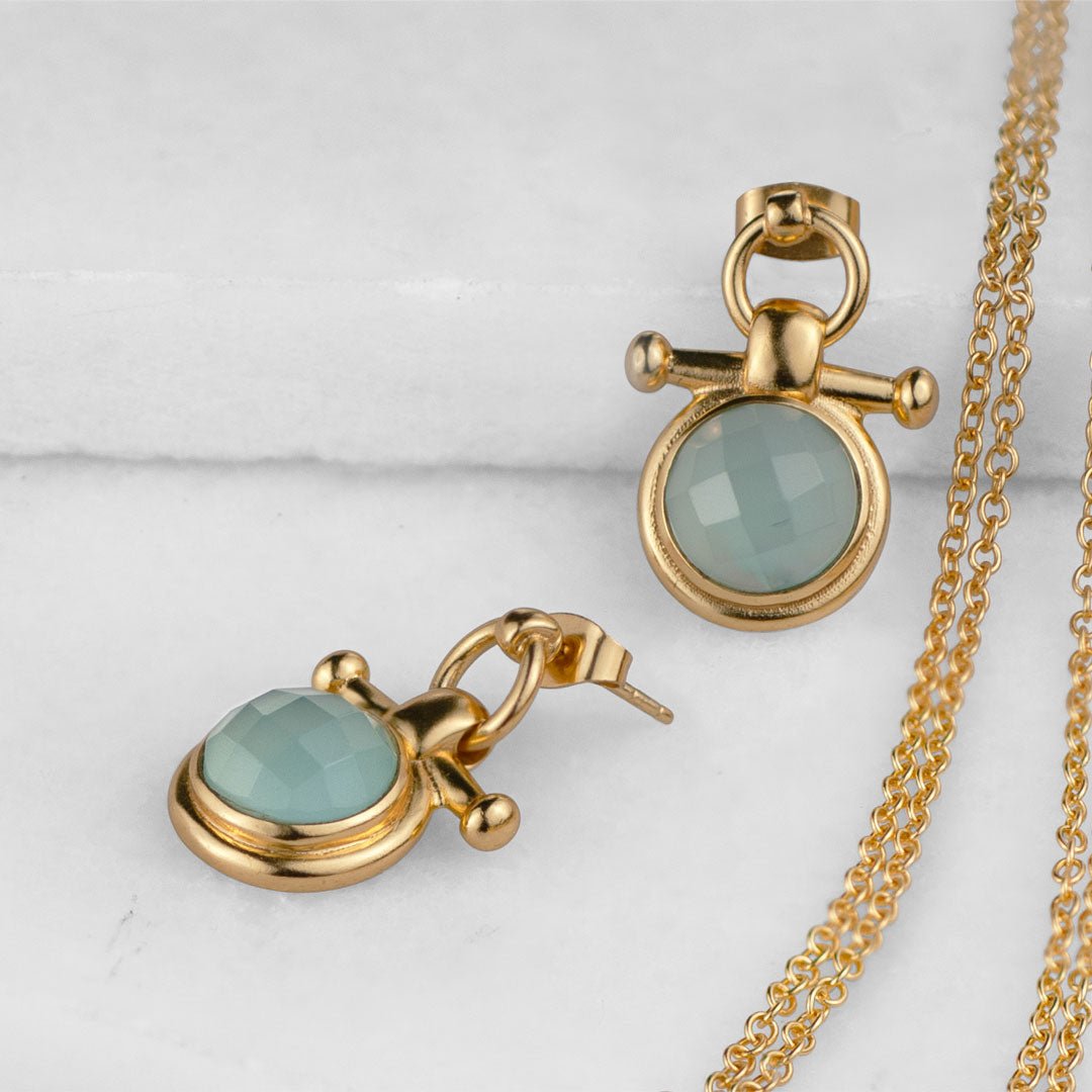 Adele -Aqua Chalcedony Horse Bit Equestrian Earring in Gold Urban-Equestrian
