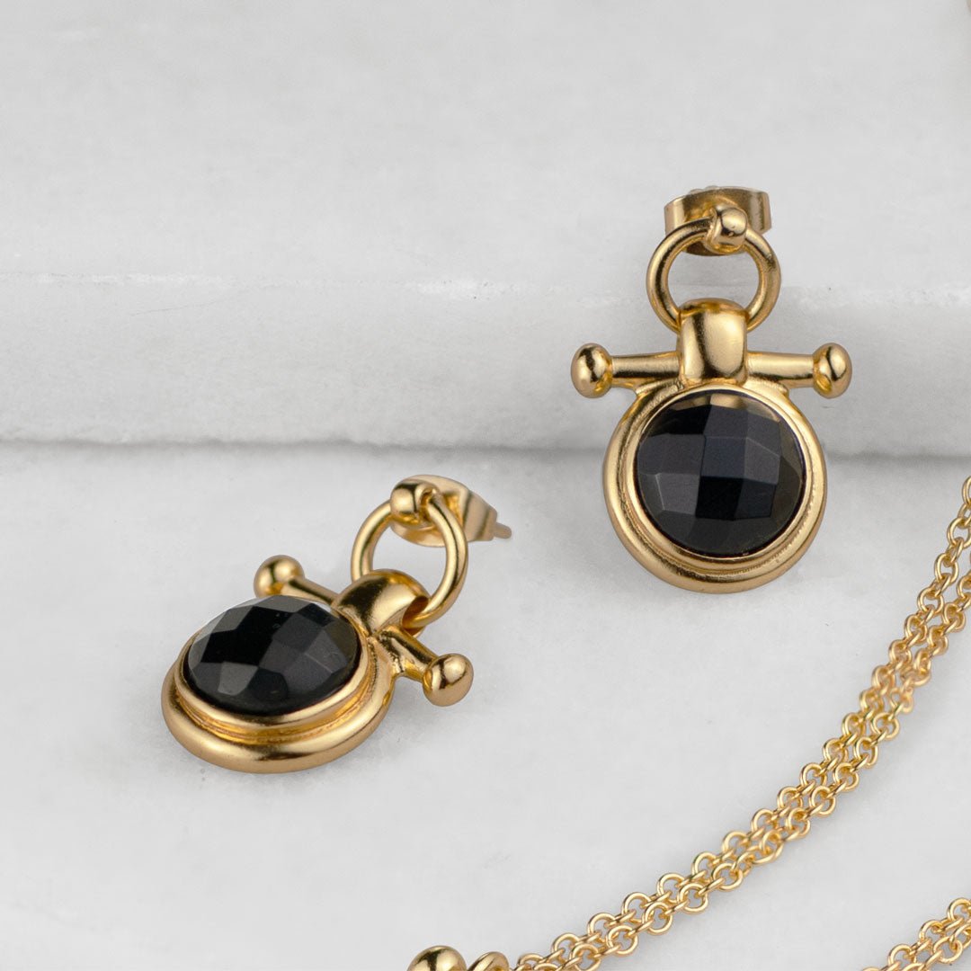 Adele - Black Onyx Horse Bit Equestrian Earring in Gold Urban-Equestrian
