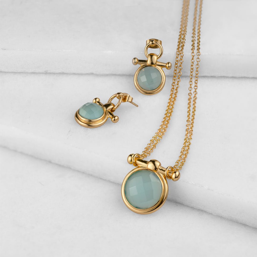 Adele - Aqua Chalcedony Equestrian Horse Bit Necklace in Gold Urban-Equestrian
