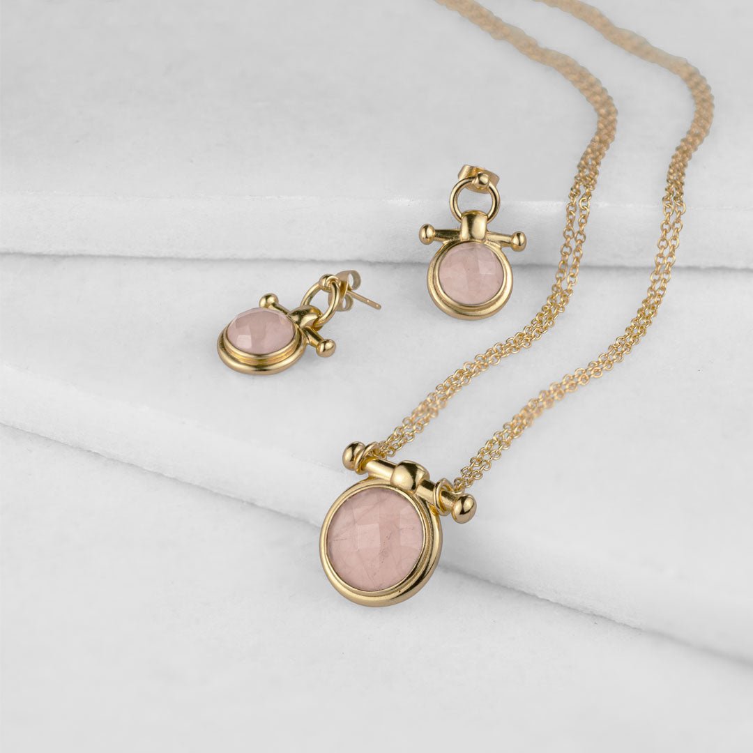 Adele - Rose Quartz Equestrian Horse Bit Necklace in Gold Urban-Equestrian