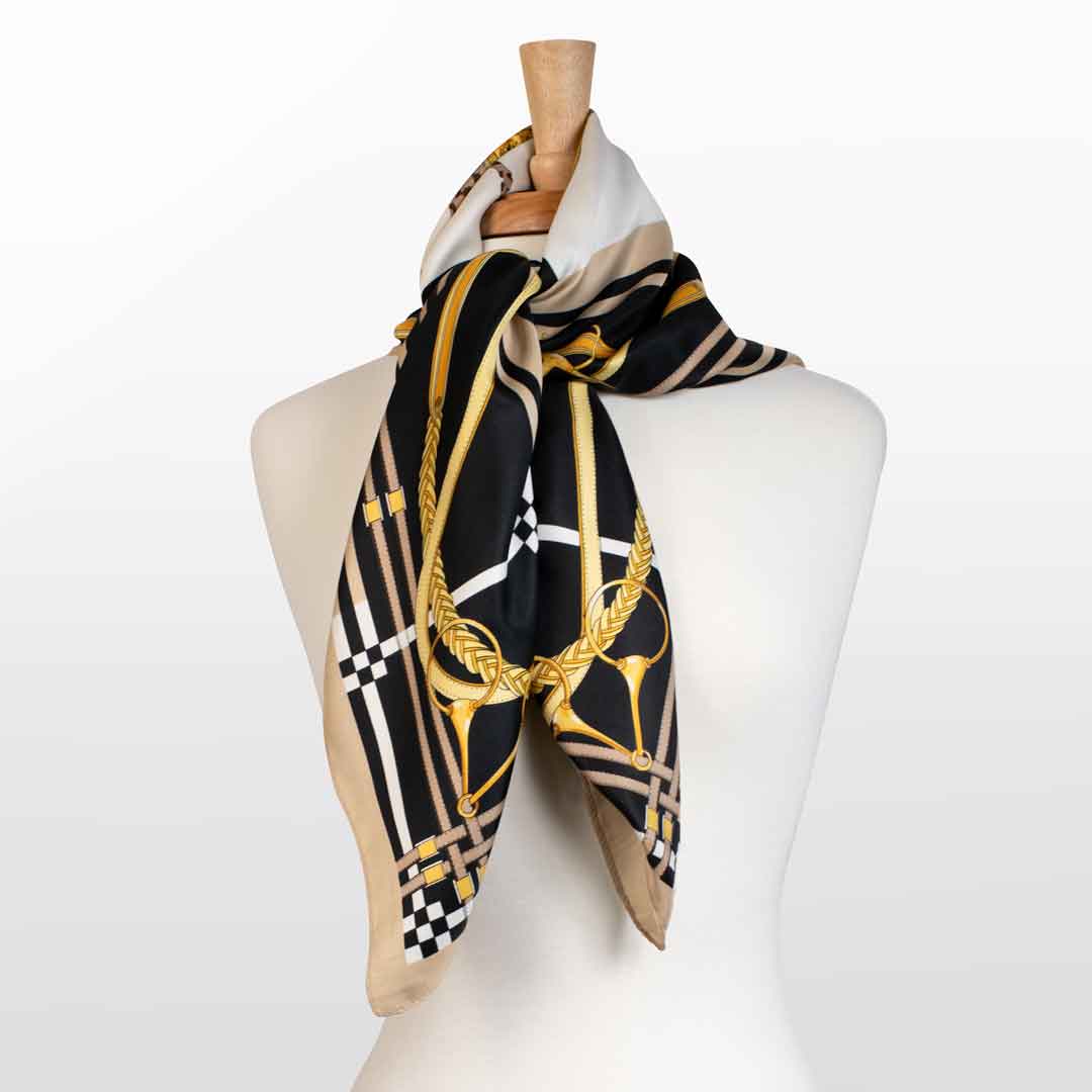 Genevieve - Stylized Equestrian Scarf in Honey and Black Urban-Equestrian