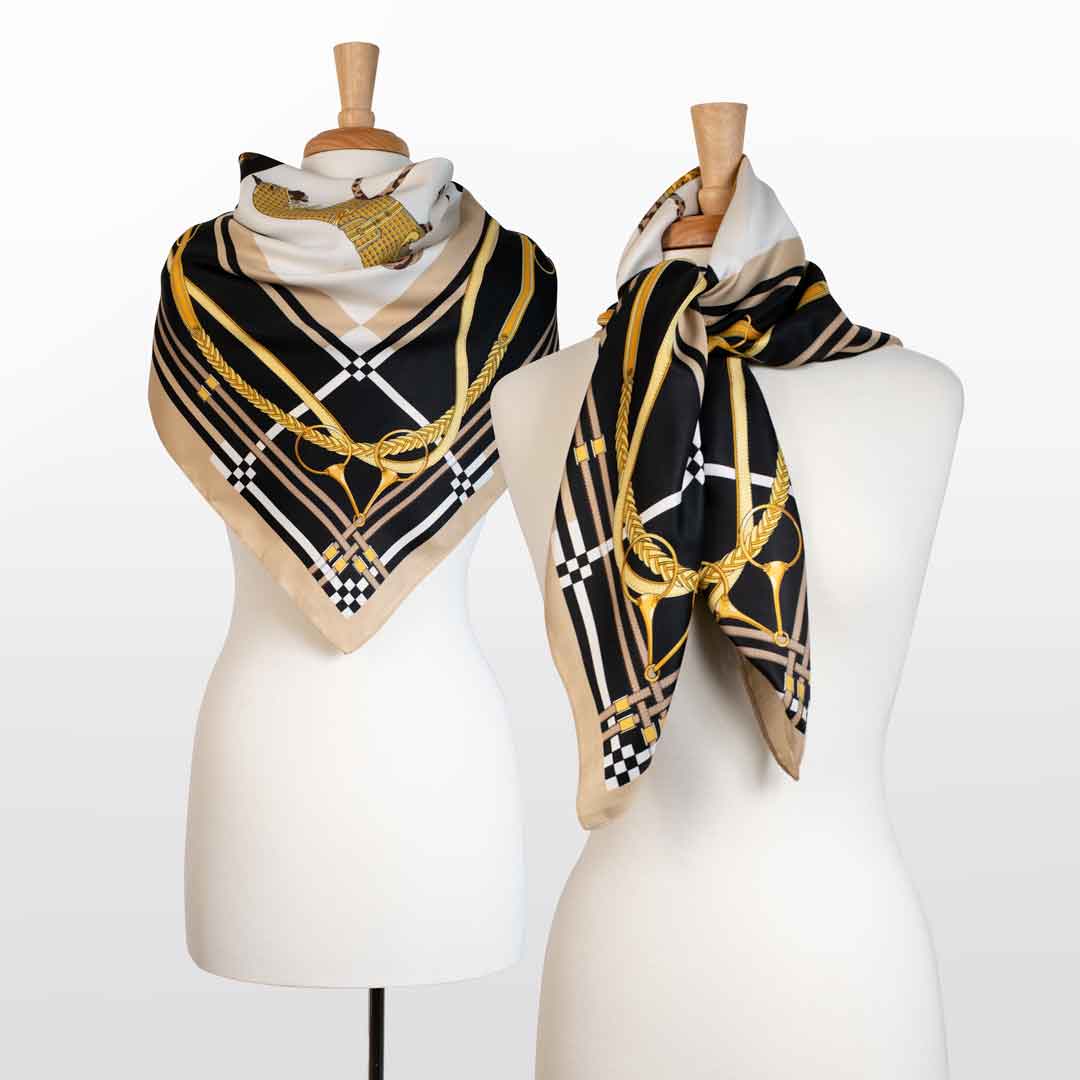 Genevieve - Stylized Equestrian Scarf in Honey and Black Urban-Equestrian