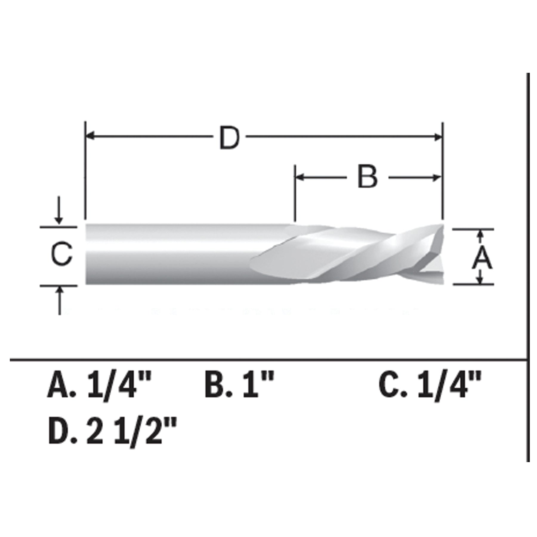 BOSCH 85903MC 1/4 In. x 1 In. Solid Carbide Double-Flute Downcut Spiral Router Bit VM Hardware