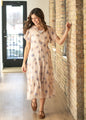 Gina Pink Floral Short Sleeve Tiered Midi Dress