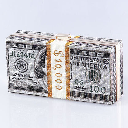 ‌Glamorous Fully Bedazzled Dollar Motif Evening Bag Party Clutch (MAC293) Mariam's Collection
