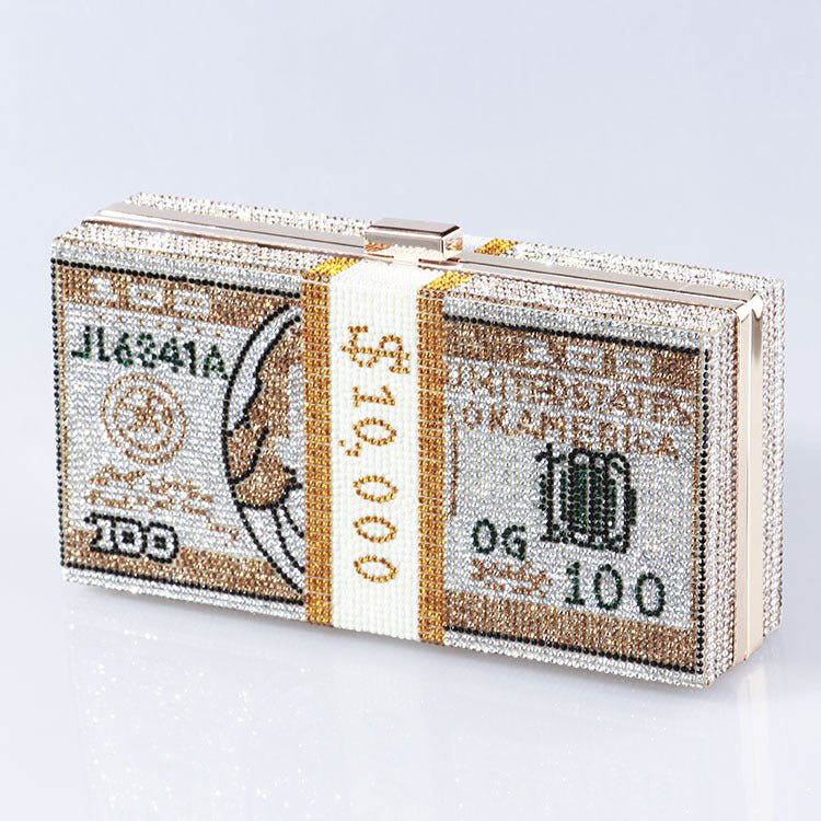 ‌Glamorous Fully Bedazzled Dollar Motif Evening Bag Party Clutch (MAC293) Mariam's Collection