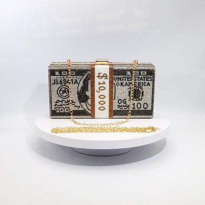 ‌Glamorous Fully Bedazzled Dollar Motif Evening Bag Party Clutch (MAC293) Mariam's Collection