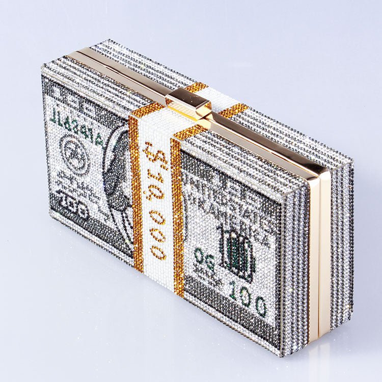 ‌Glamorous Fully Bedazzled Dollar Motif Evening Bag Party Clutch (MAC293) Mariam's Collection