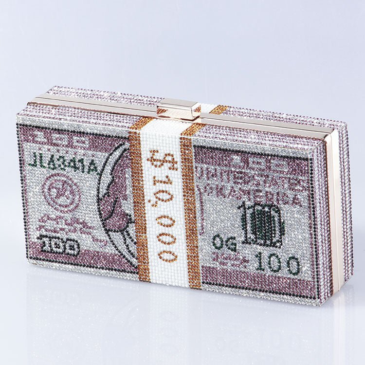 ‌Glamorous Fully Bedazzled Dollar Motif Evening Bag Party Clutch (MAC293) Mariam's Collection