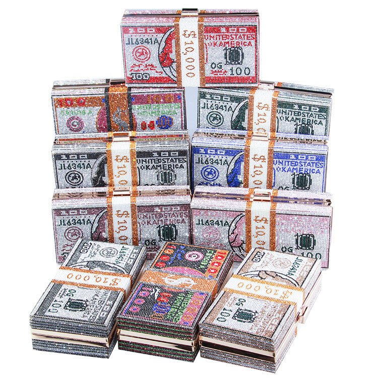 ‌Glamorous Fully Bedazzled Dollar Motif Evening Bag Party Clutch (MAC293) Mariam's Collection