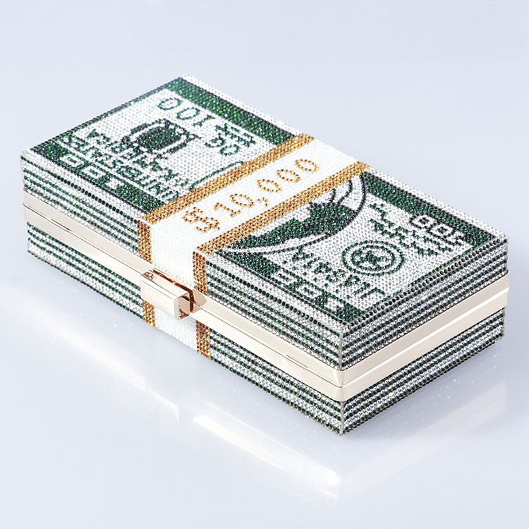 ‌Glamorous Fully Bedazzled Dollar Motif Evening Bag Party Clutch (MAC293) Mariam's Collection