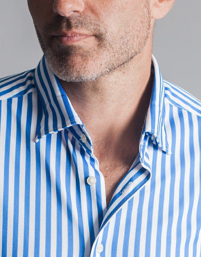 The Go Big Stripe Long Sleeve Tech Shirt - Royal Blue Buki