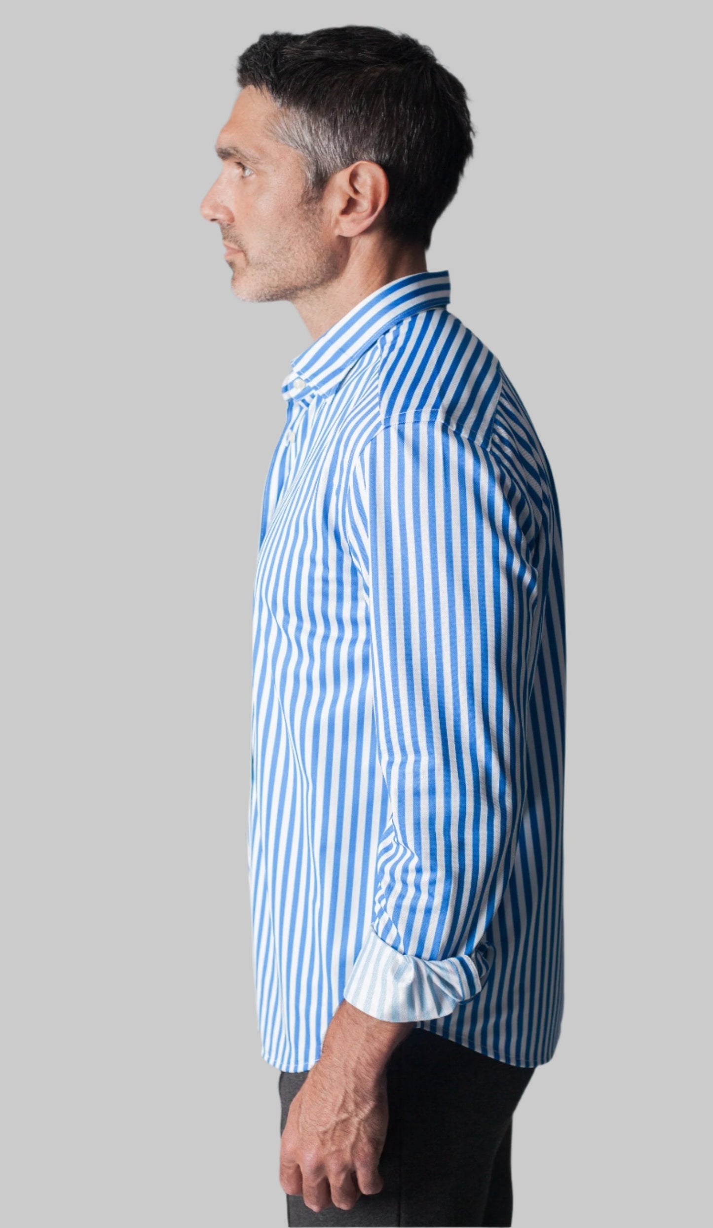 The Go Big Stripe Long Sleeve Tech Shirt - Royal Blue Buki