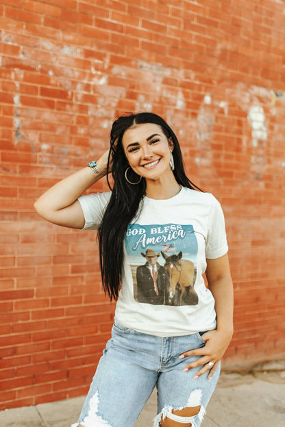 God Bless America Cowboy Trump Graphic Tee Wild Junkie