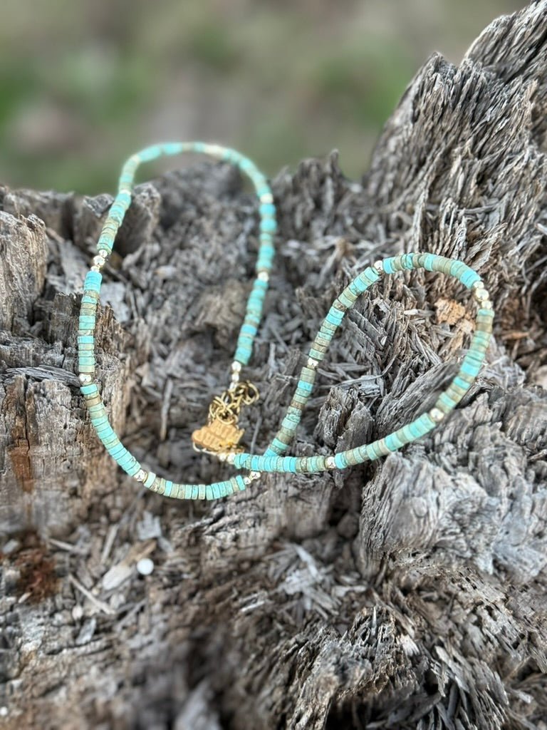 Golden Turquoise Trail Heishi Beaded Necklace Wild Junkie
