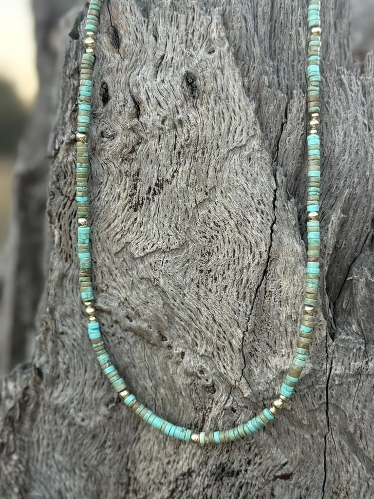 Golden Turquoise Trail Heishi Beaded Necklace Wild Junkie