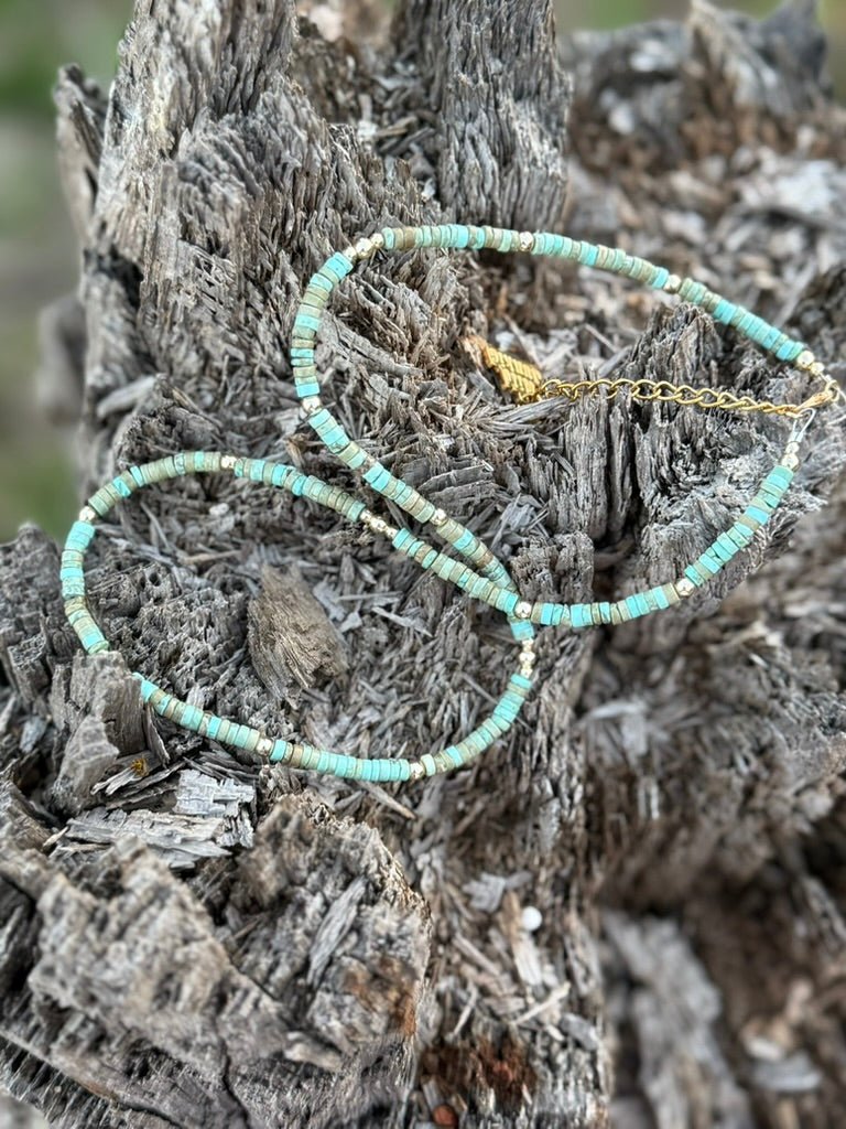 Golden Turquoise Trail Heishi Beaded Necklace Wild Junkie