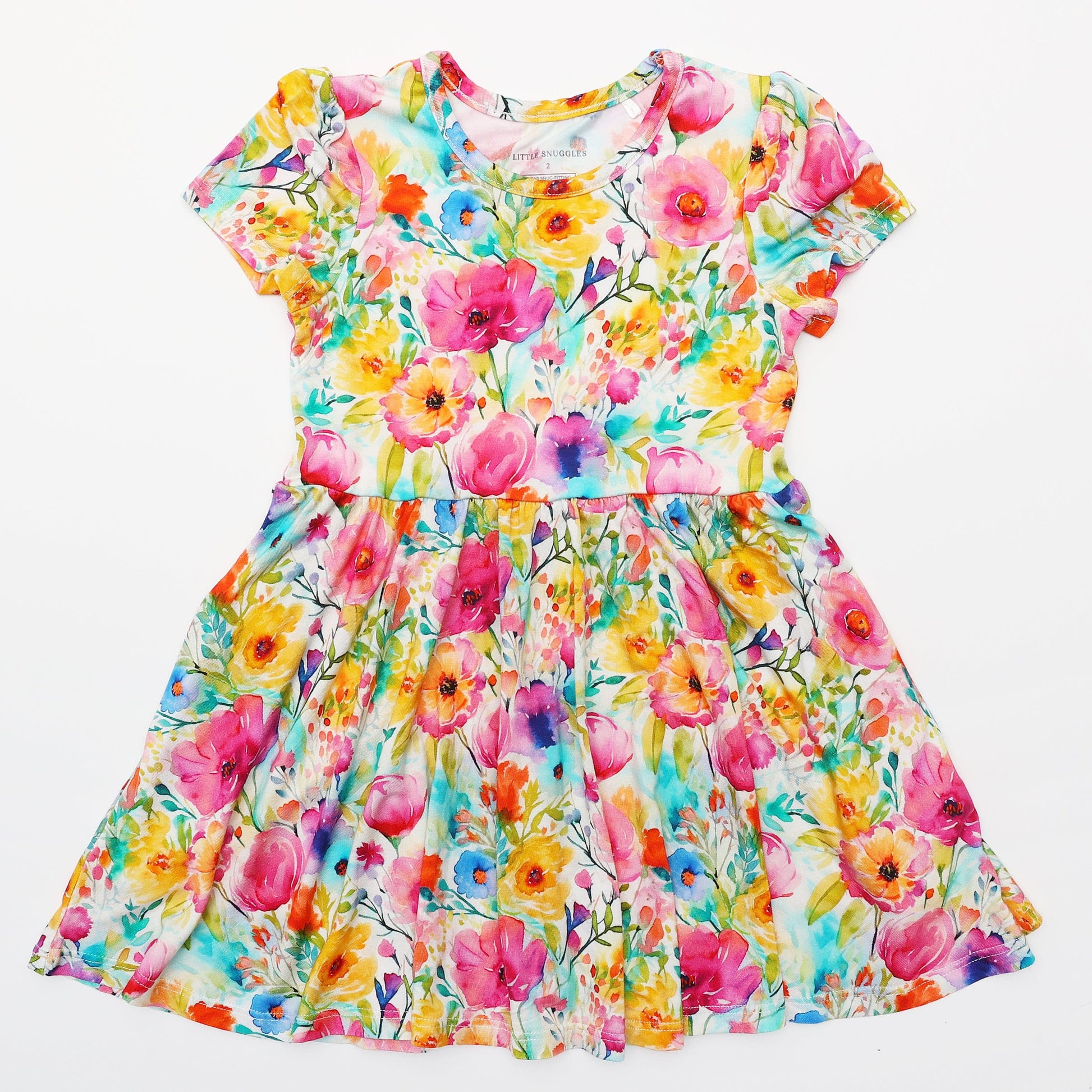 Golden Blooms - Girls Short Sleeve Bamboo Twirl Dress Charlies Project Kids