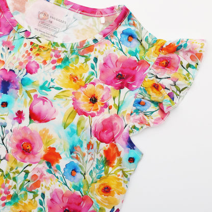 Golden Blooms - Bamboo Flutter Sleeve & Shorts Lounge Set Charlies Project Kids