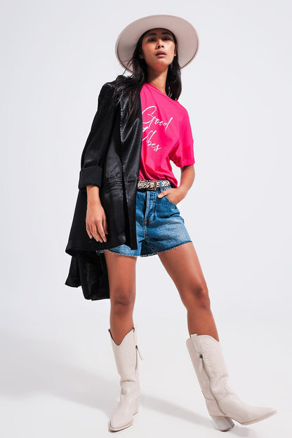 Good Vibes slogan tee in fuchsia Q2store