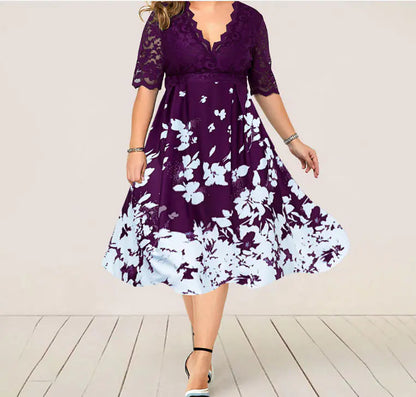 Plus Size Elegant Blue Lace Summer Evening Dress