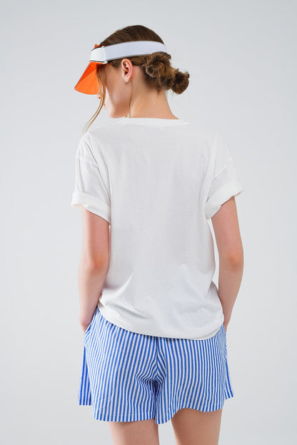 Graphic Smile with me Text T-Shirt in White Q2store