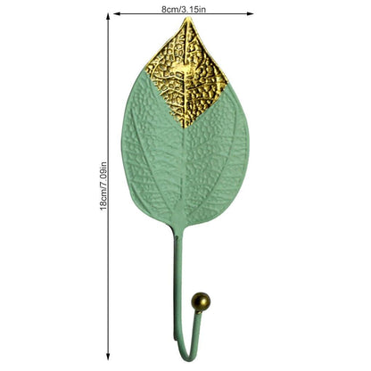Green Gold Single Leaf Hanging Coat Hook Mini Wall Key Hook Home Decoration Modern Home Hanger Leaf Shape Coat Hooks Wall Mounted Hooks Stevvex