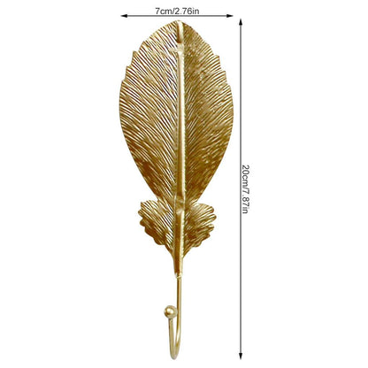 Green Gold Single Leaf Hanging Coat Hook Mini Wall Key Hook Home Decoration Modern Home Hanger Leaf Shape Coat Hooks Wall Mounted Hooks Stevvex