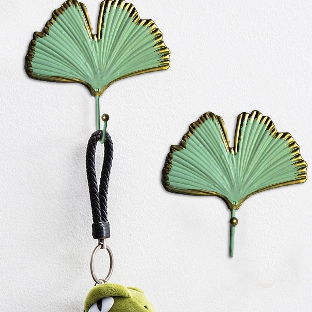Green Gold Single Leaf Hanging Coat Hook Mini Wall Key Hook Home Decoration Modern Home Hanger Leaf Shape Coat Hooks Wall Mounted Hooks Stevvex