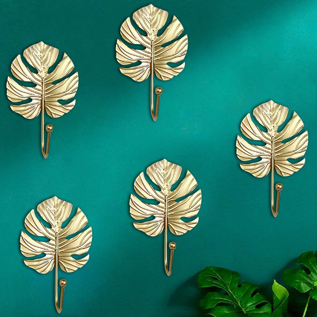 Green Gold Single Leaf Hanging Coat Hook Mini Wall Key Hook Home Decoration Modern Home Hanger Leaf Shape Coat Hooks Wall Mounted Hooks Stevvex