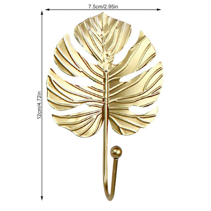 Green Gold Single Leaf Hanging Coat Hook Mini Wall Key Hook Home Decoration Modern Home Hanger Leaf Shape Coat Hooks Wall Mounted Hooks Stevvex