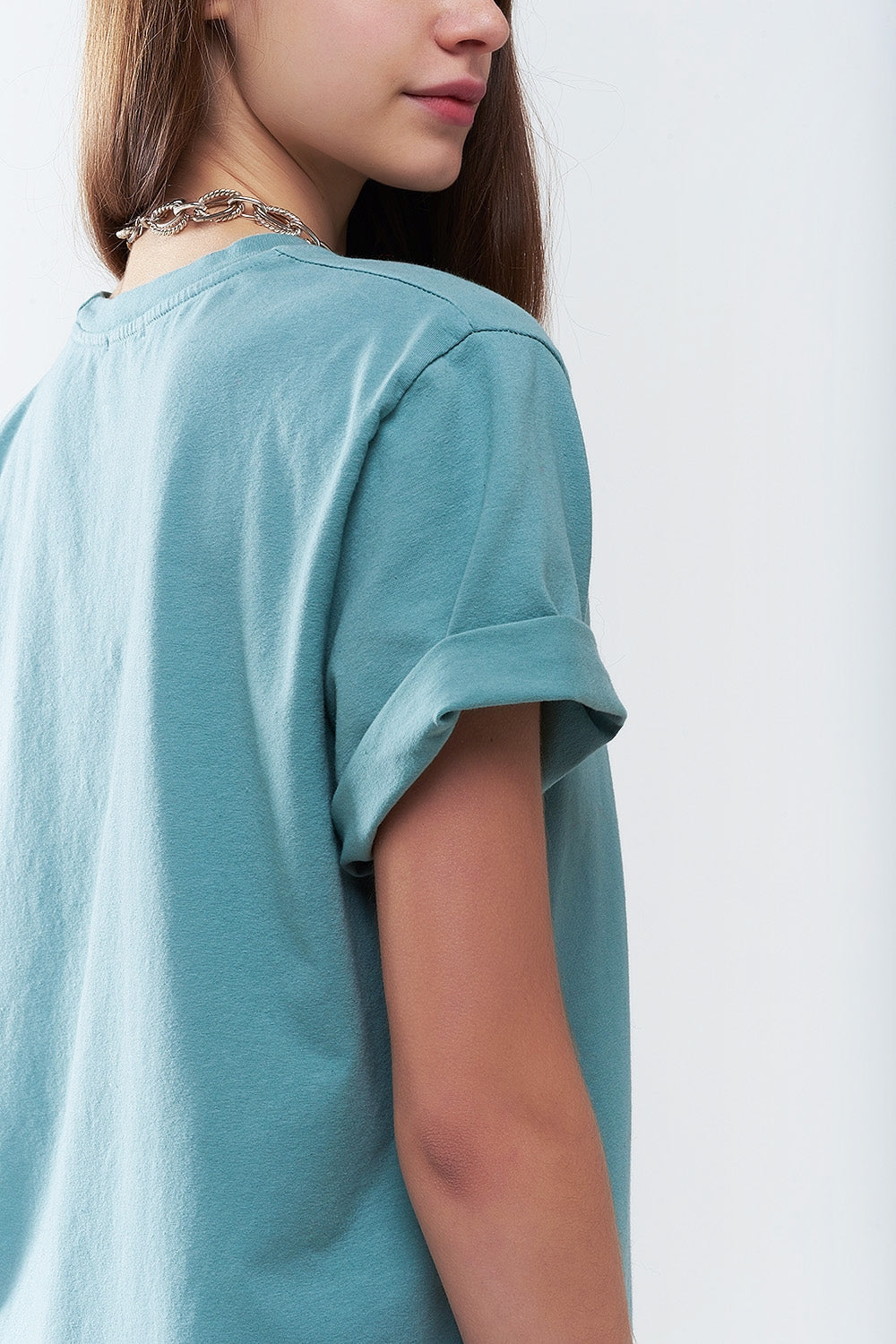 Green loose long t-shirt with USA logo Q2store