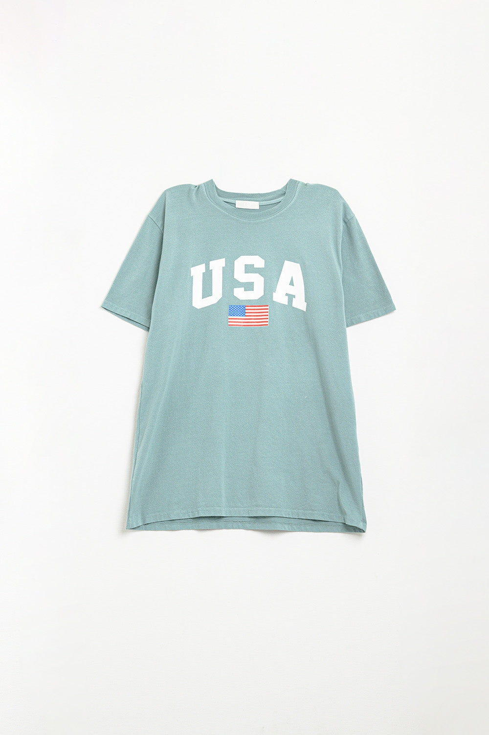 Green loose long t-shirt with USA logo Q2store