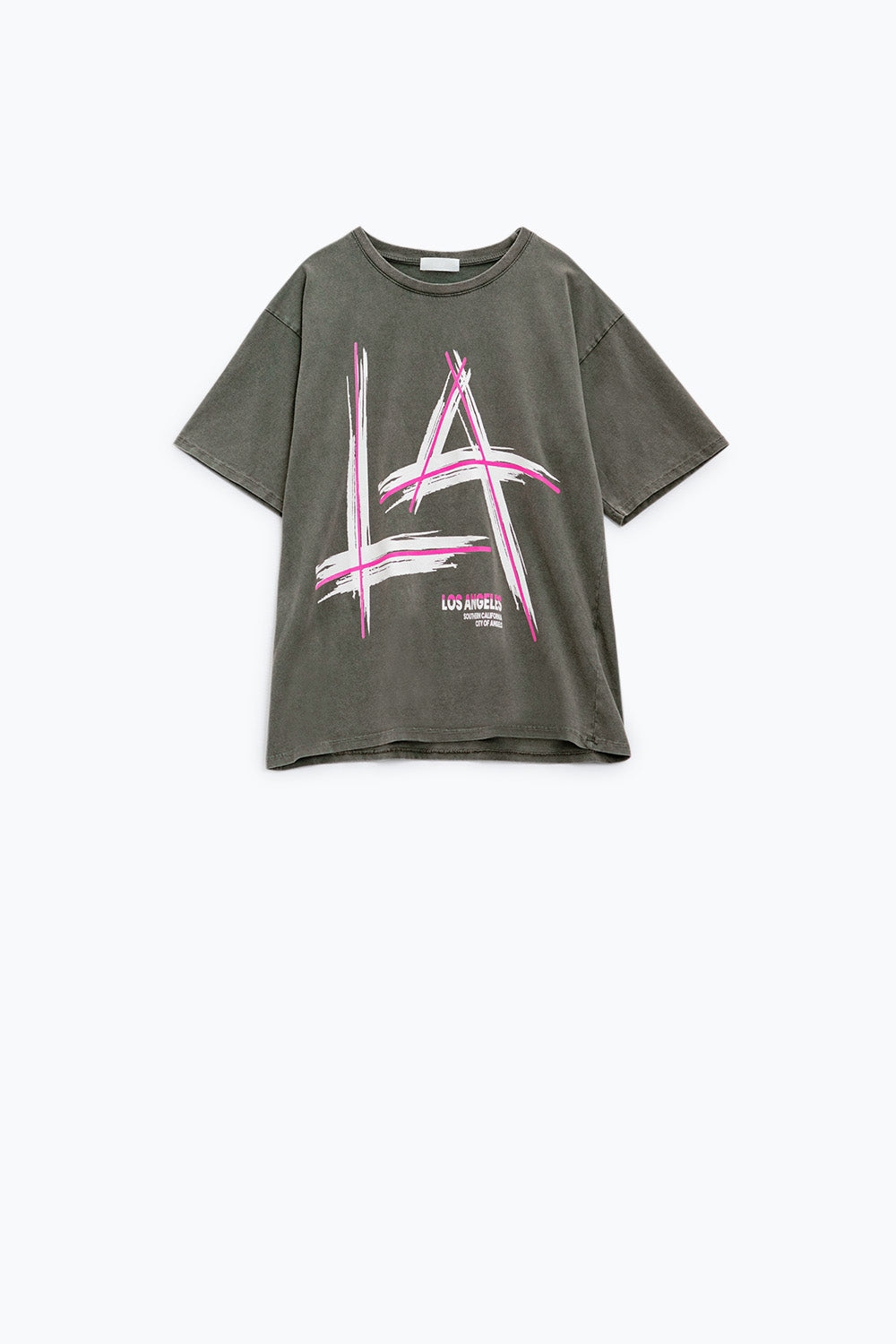 Grey oversize t-shirt Prints LA Los Angeles in pink and white Q2store