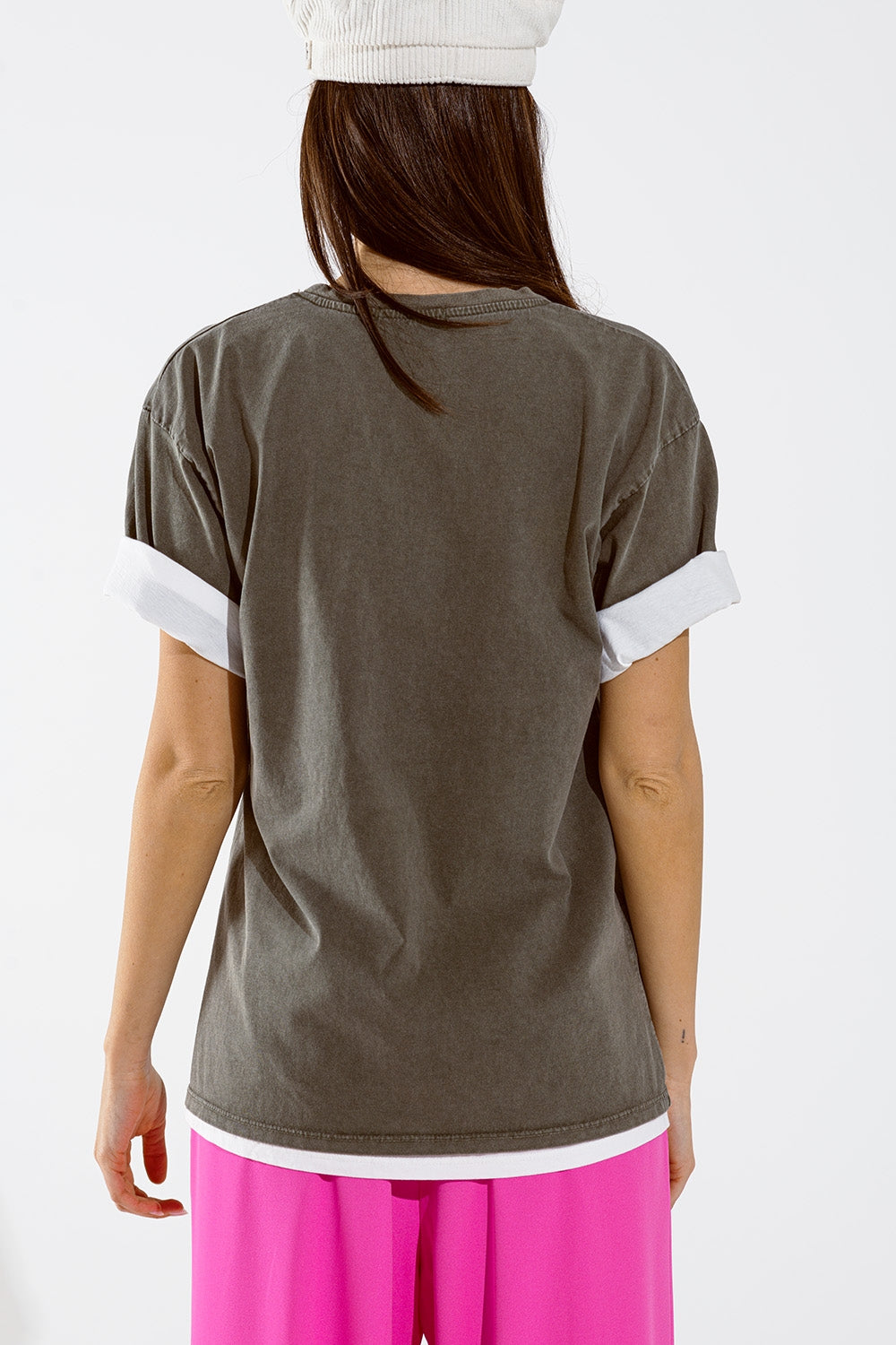 Grey oversize t-shirt Prints LA Los Angeles in pink and white Q2store