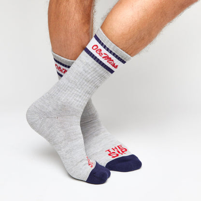 Grey Retro Script Casual Crew Socks DeadSoxy
