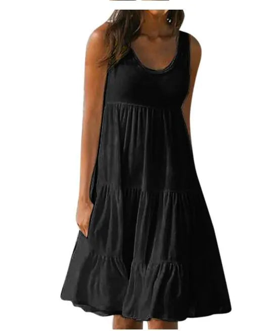Sleeveless A-Line Beach Dress with Round Neck