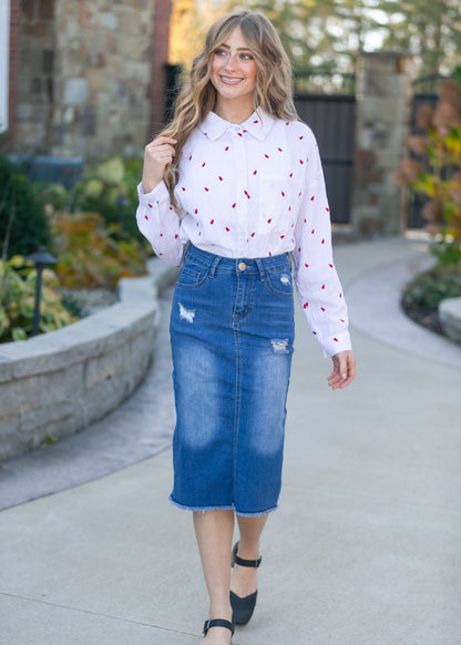 Hadley High Rise Denim Midi Skirt - FINAL SALE