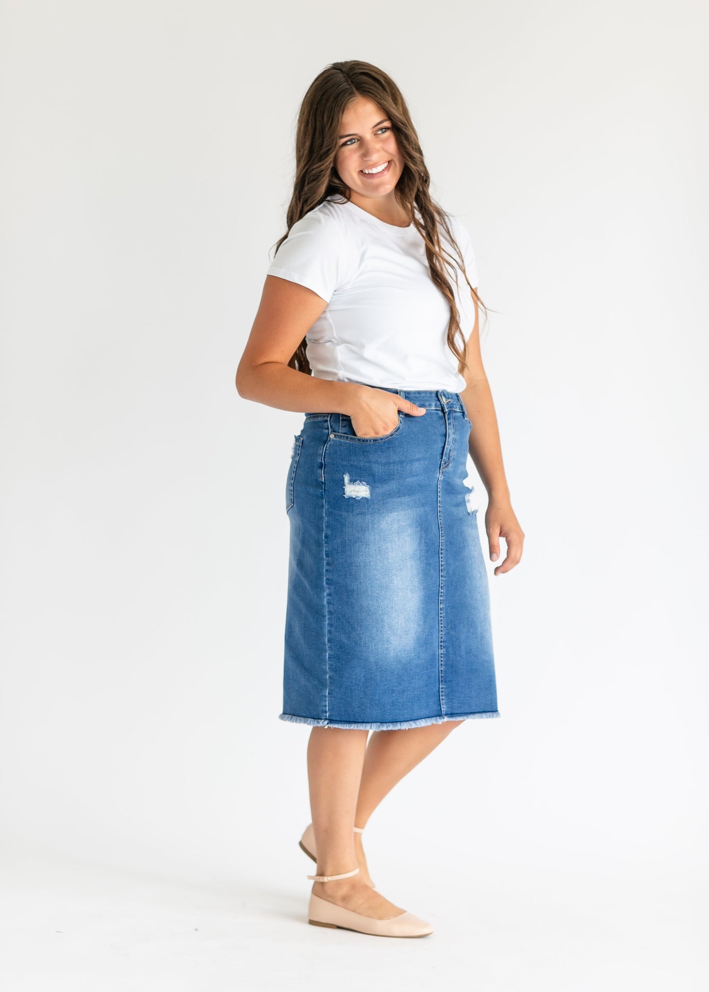 Hadley High Rise Denim Midi Skirt - FINAL SALE