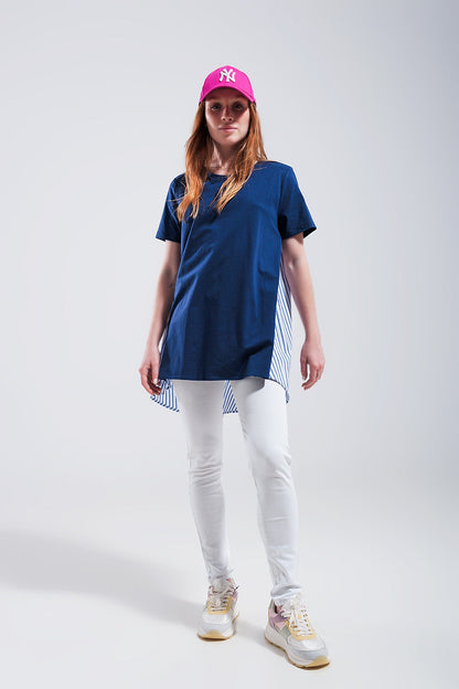 Half and half t shirt in blue Q2store