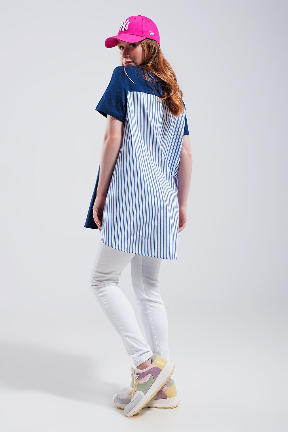 Half and half t shirt in blue Q2store