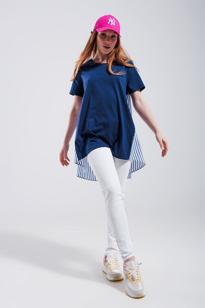 Half and half t shirt in blue Q2store