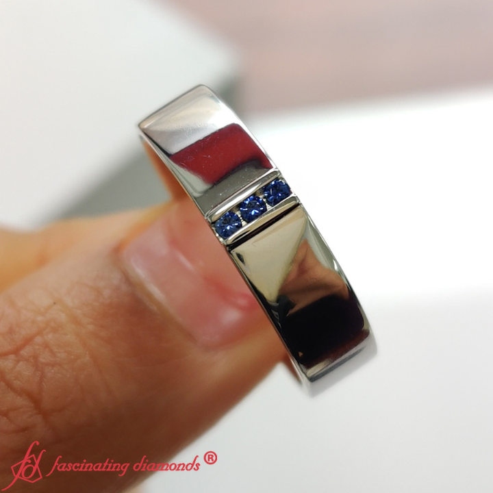 3 Stone Mens Flat Gemstone Band Fascinating Diamonds