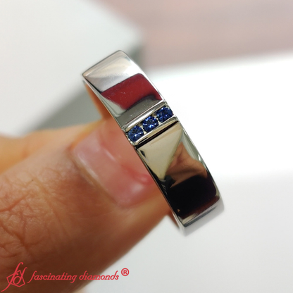 3 Stone Mens Flat Gemstone Band Fascinating Diamonds
