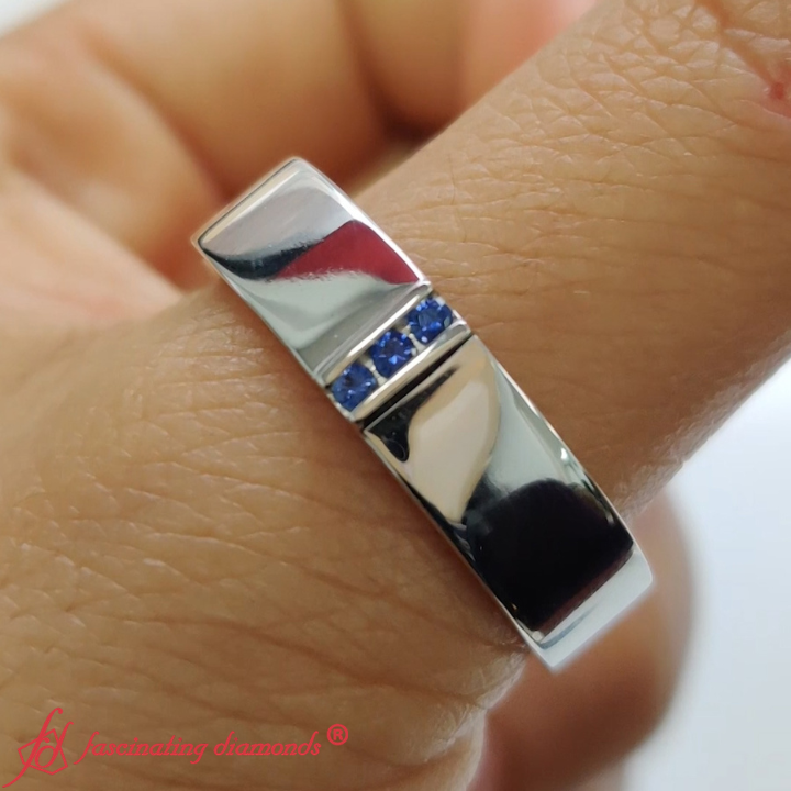 3 Stone Mens Flat Gemstone Band Fascinating Diamonds