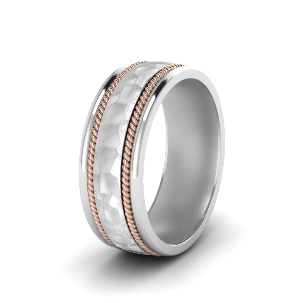 Hammered 2 Tone Mens Band Fascinating Diamonds