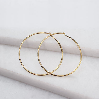 Hammered Hoops - Infinity Clasp Round Earring 14K Gold Vermeil Urban-Equestrian