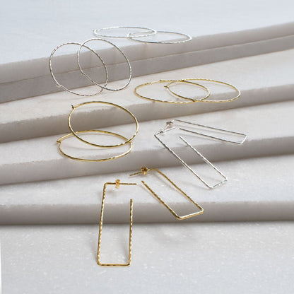 Hammered Hoops - Rectangular Shape Earrings in 14K Gold Vermeil Urban-Equestrian