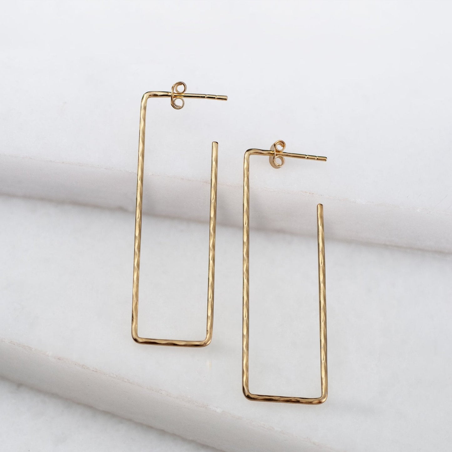 Hammered Hoops - Rectangular Shape Earrings in 14K Gold Vermeil Urban-Equestrian